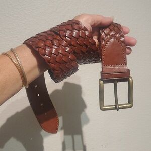 Vintage Polo Ralph Lauren Woven Leather Belt With Brass Buckle New